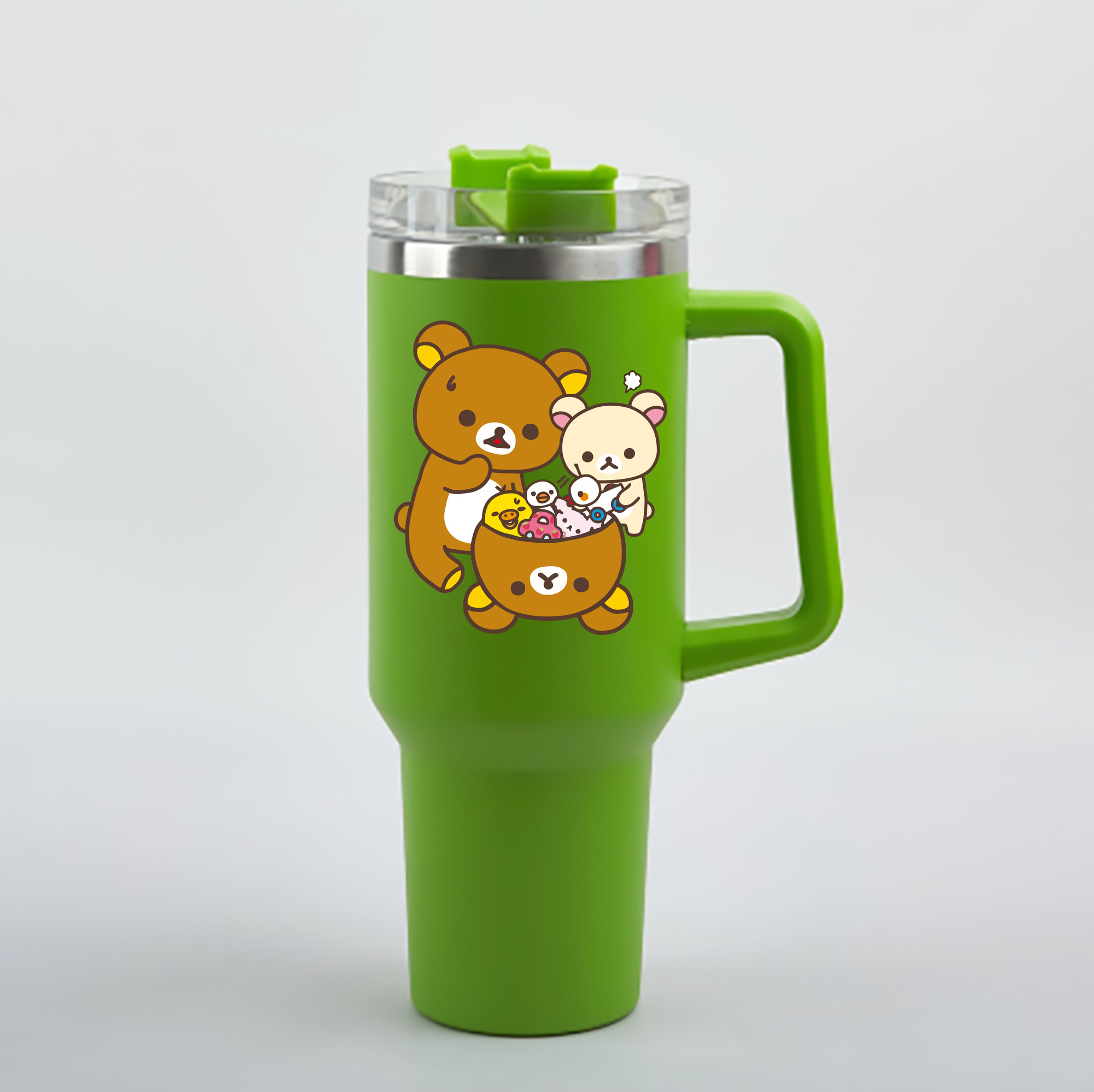 （画像用） リラックマ リラックマ キイロイトリ Rilakkuma Korilakkuma Kiiroitori 1200mL車用タンブラー - クリスタルステッカー（プラスチックストロー付き）